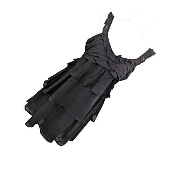 MNG! LUXE BLACK RUFFLED, LAYERED SILK LOOK (POLY) PARTY DRESS! FULLY LINED! SZ M - Picture 9 of 9